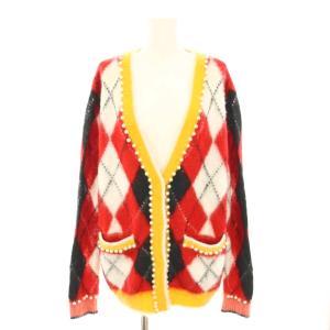 セゾン SAISON ニットカーディガン Vネック 長袖 アーガイルチェック柄 タグ付き フェイクパール