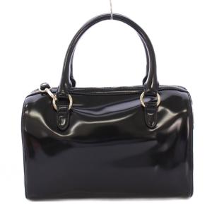 LOVE MOSCHINO 2WAY ボストンバッグ ハンドバッグ ショルダーバッグ エナメル ロゴ バイカラー 黒 ブラック ゴールドカラー