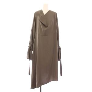 フレアワンピース ミモレ ロング 長袖 ドレープ 無地 1 グレー タグ付き /BB