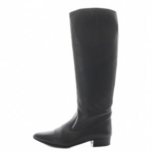 ロングブーツ ポインテッドトゥ レザー 37 黒 ブラック /AN12