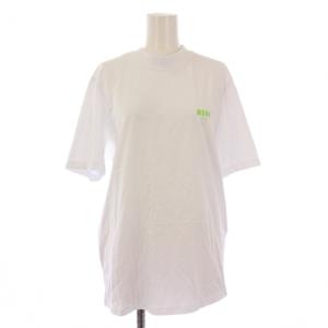 Tシャツ カットソー 半袖 クルーネック リボン ストレッチ ロゴ プリント S 白 ホワイト /BB