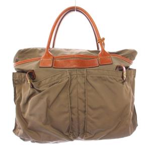 トートバッグ ハンドバッグ ナイロン レザー 切替 ロゴ バイカラー カーキ 茶 ブラウン /BB