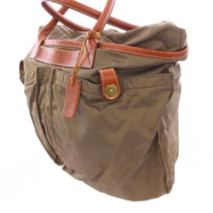 Felisi トートバッグ ハンドバッグ ナイロン レザー 切替 ロゴ バイカラー カーキ 茶 ブラウン /BB