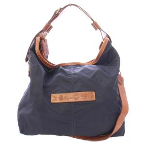 2WAY ショルダーバッグ ハンドバッグ ワンハンドル ナイロン レザー 切替 ロゴ バイカラー 紺 ネイビー