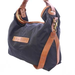 Felisi 2WAY ショルダーバッグ ハンドバッグ ワンハンドル ナイロン レザー 切替 ロゴ バイカラー 紺 ネイビー