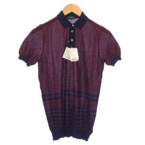 ポロシャツ ニット 半袖 レギュラーカラー ハーフボタン ストレッチ 46 赤 レッド 紺 ネイビー タグ付き