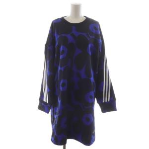 ×MARIMEKKO ワンピース スウェットドレス ミニ 花柄 裏起毛 タグ付き M 青 黒 H24182