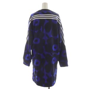adidas ×MARIMEKKO ワンピース スウェットドレス ミニ 花柄 裏起毛 タグ付き M 青 黒 H24182