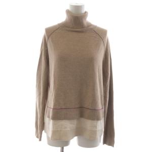 カラーステッチ ニット セーター 長袖 タートルネック M ブラウン 白 KRPSBM0121 /RR