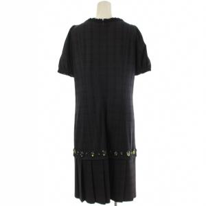 伊太利屋 ワンピース ひざ丈 半袖 チェック柄 レース 9 紺 ネイビー 130248-1F1A /OR