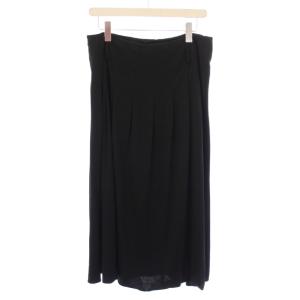 LEONARD フレアスカート タック ミモレ ロング ストレッチ 無地 76 黒 ブラック /BB