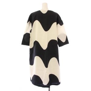 ワンピース ひざ丈 七分袖 クルーネック ボーダー柄 38 白 ホワイト 黒 ブラック /BB