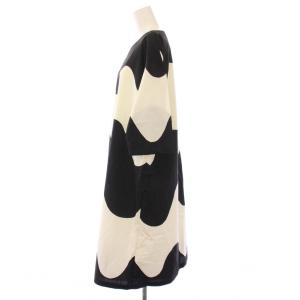marimekko ワンピース ひざ丈 七分袖 クルーネック ボーダー柄 38 白 ホワイト 黒 ブラック /BB