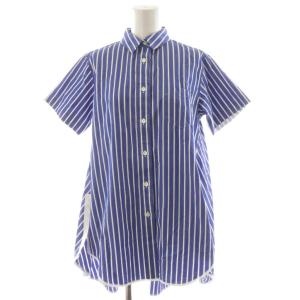 シャツ ブラウス 半袖 ストライプ柄 コットン 1 青 ブルー 白 ホワイト SCW-052 /AN36