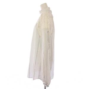 N°21 シャツ ブラウス 長袖 スタンドカラー ストライプ柄 レース 切替 42 白 ホワイト /BB