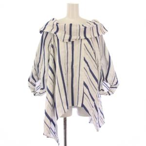 シャツ ブラウス プルオーバー 七分袖 ストライプ柄 36 白 ホワイト 青 ブルー /BB