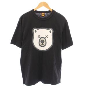 KAWS Tシャツ 半袖 クルーネック イラスト ロゴ プリント ストレッチ 黒 ブラック /BB
