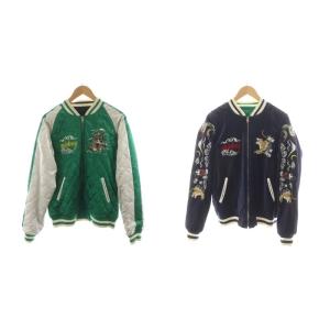 ミッキーマウス スカジャン ブルゾン 刺繍 虎柄 龍 リバーシブル 別珍 L 緑 グリーン 紺 ネイビー
