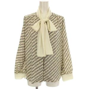 シャツ ブラウス 2213-86563 長袖 総柄 ボウタイ 2 ライトベージュ /G