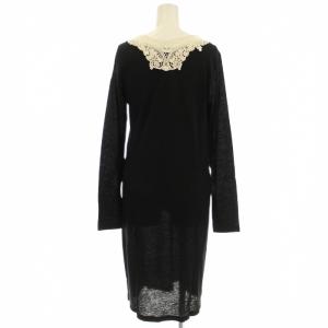 agnes b. レース ワンピース QA04-JJ62 ひざ丈 長袖 1 黒 ブラック /G