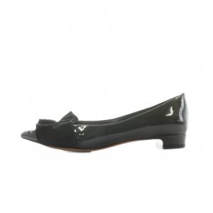 FABIO RUSCONI パンプス エナメル リボン アーモンドトゥ ローヒール 36 ブラック /NQ