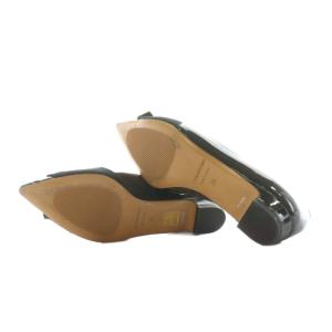 FABIO RUSCONI パンプス エナメル リボン アーモンドトゥ ローヒール 36 ブラック /NQ