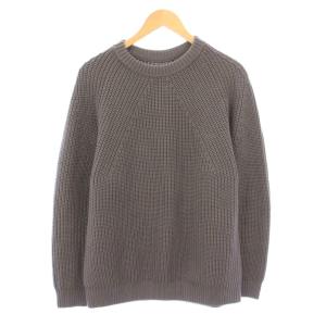シグネチャークルーネックメリノウールニットプルオーバー セーター 長袖 編み込み ストレッチ 2 グレー