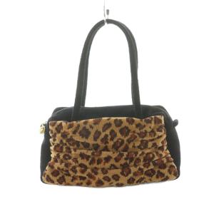 FEILER ハンドバッグ コーデュロイ ヒョウ柄 レオパード ブラック ブラウン /NQ