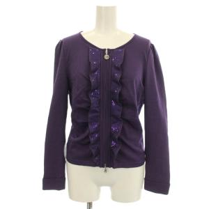 ニット カーディガン W3N03-206-36 スパンコール フリル ジップアップ 38 紫 パープル