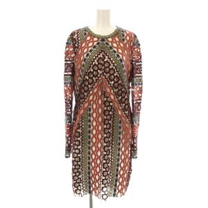 ワンピース ひざ丈 長袖 クルーネック 総レース 刺繍 2 マルチカラー 79161-1-17003 /KU