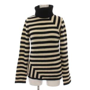 セーター ニット ボーダー タートルネック カシミヤ混 長袖 S ブラック ホワイト 536620330700