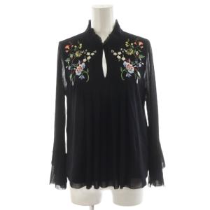 シャツ ブラウス 長袖 花柄 刺繍 フリル 40 黒 ブラック 08175212 /AN21