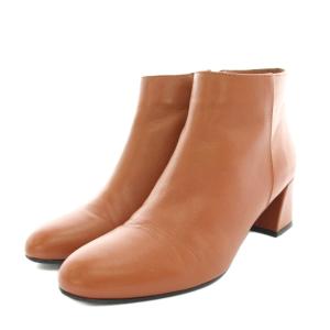 レナ104 LENA104 チャンキヒールプレーンショートブーツ アーモンドトゥ レザー 保存箱付き 36