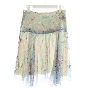 Emilio Pucci フレアスカート ひざ丈 花柄 シルク 絹 F34 紫 パープル 水色 ライトブルー 61RW91 /AN38