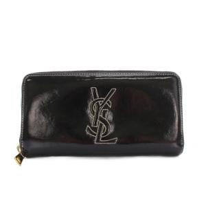 長財布 ラウンドファスナー エナメル 黒 /YM