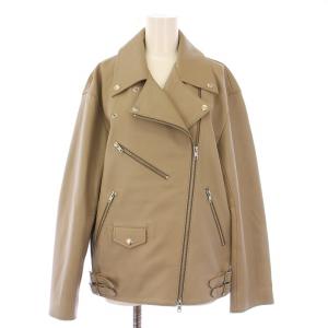 レザーライダースジャケット 革ジャン 羊革 アウター ショート丈 ジップアップ 38 グレージュ 24011200800010