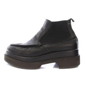 サイドゴアブーツ ショート レザー 切替 厚底 37 黒 ブラック /BB