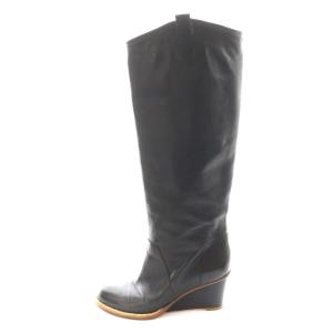 ロングブーツ ウェッジソール レザー 37 黒 ブラック /AN22