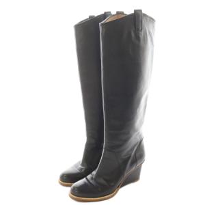 Martin Margiela 22 ロングブーツ ウェッジソール レザー 37 黒 ブラック /AN22