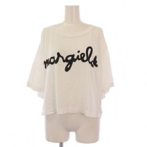 Tシャツ カットソー 半袖 クルーネック ショート丈 ロゴ プリント S 白 ホワイト /BB