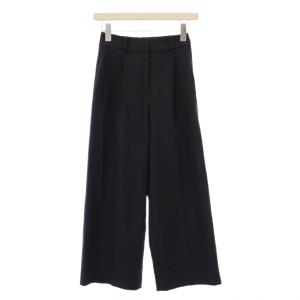 23SS ワイドパンツ スラックス ジップフライ クロップド丈 ワンカラー 麻 リネン混 XXS 紺 ネイビー