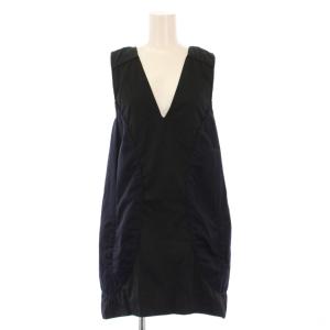 ワンピース ミニ丈 ノースリーブ Vネック 切替 バイカラー 38 黒 ブラック 紺 ネイビー /BB