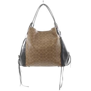 イーディーショルダーバッグ シグネチャー ハンドバッグ フリンジ スタッズ PVCキャンバス レザー ベージュ