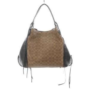 COACH イーディーショルダーバッグ シグネチャー ハンドバッグ フリンジ スタッズ PVCキャンバス レザー ベージュ