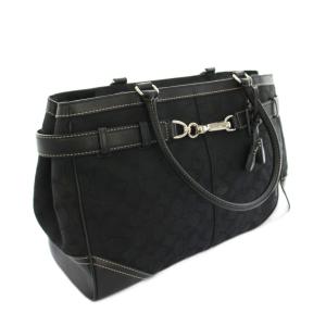 COACH トートバッグ ハンドバッグ キャンバス レザー シグネチャー 黒 ブラック 5A10 /YT