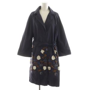 チェスターコート ロング丈 エンブロイダリー 刺繍 花柄 42 紺 ネイビー CA0227D /AN32