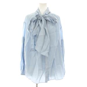 24SS ボウタイ付き袖ボリュームブラウス シャツ 長袖 インナーキャミソール付き 0 水色 ライトブルー