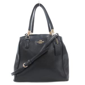 F34663 ハンドバッグ ショルダー 2WAY 斜め掛け ロゴ レザー 黒 ブラック /GV