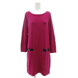 ニットワンピース 長袖 ひざ丈 ホース刺繍 38 紫 パープル 紺 ネイビー /GV