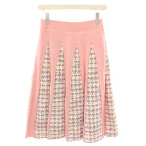 Chesty 20SS ツイードニットスカート ひざ丈 フレア イージー F ピンク 白 ホワイト 20J101 /YT